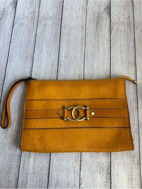 Pratesi Firenze Mustard Yellow Italian Leather Clutch Bag